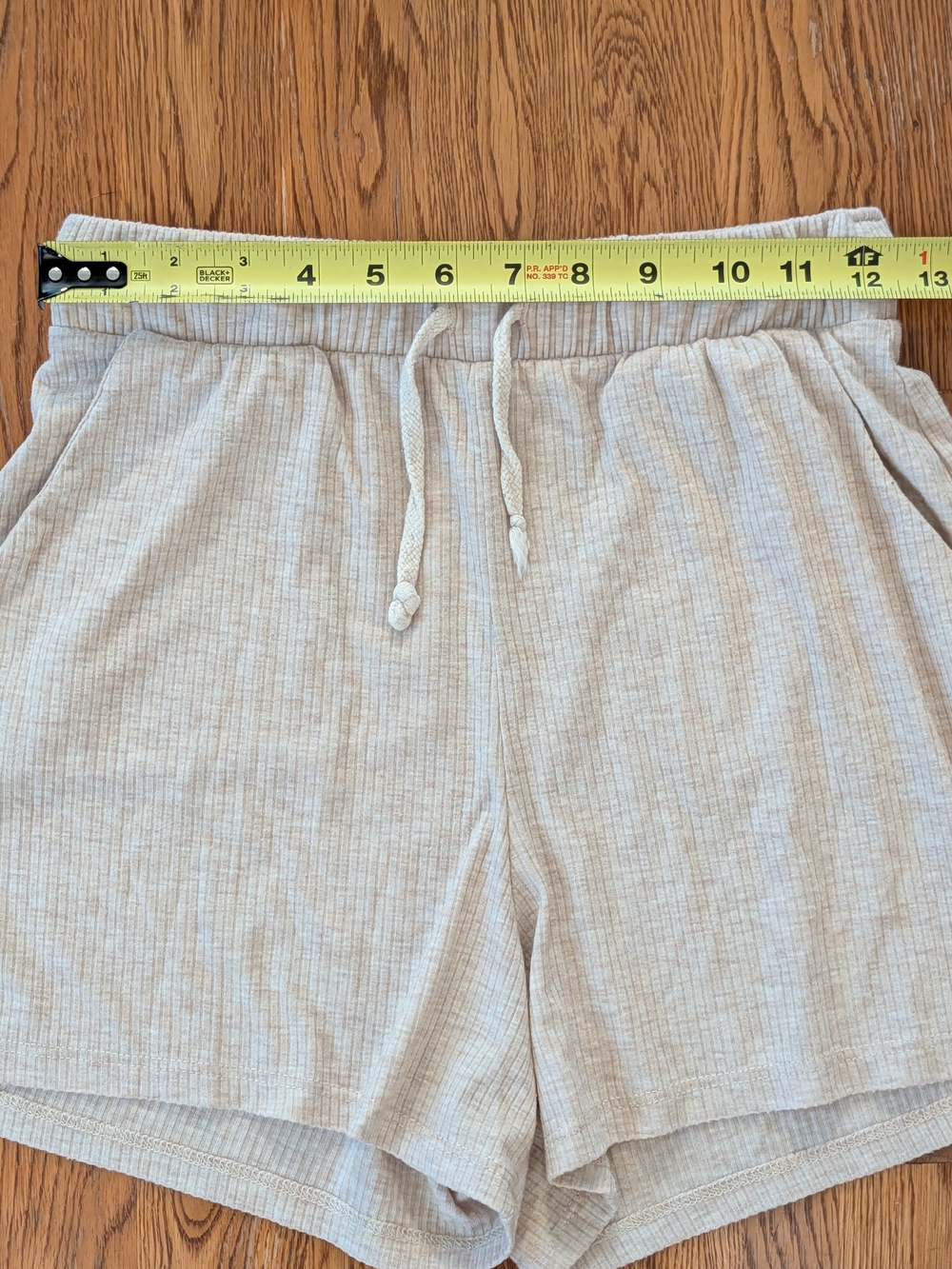 Entro Beige Ribbed Knit High Rise Drawstring Lounge Shorts - Picture 8 of 11